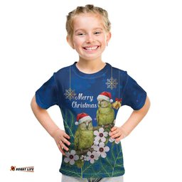 New Zealand Kakapo Christmas Kid T Shirt Owl Parrot Santa Sliver Fern Manuka - Blue LT14