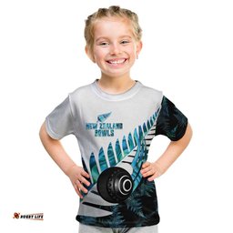 New Zealand Lawn Bowls Custom Kid T Shirt Aotearoa Silver Fern Paua Shell LT14