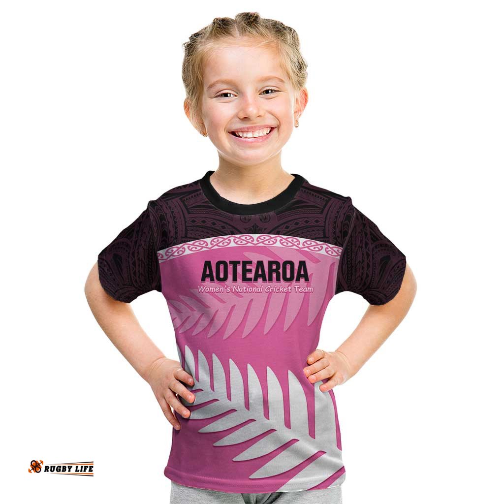 Custom New Zealand Aotearoa Cricket Kid T Shirt Go White Silver Fern LT14
