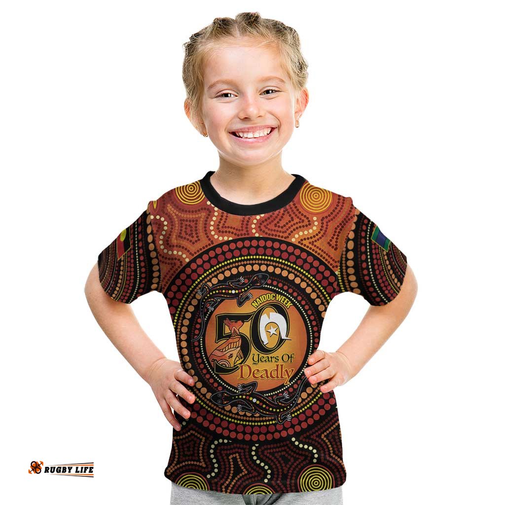 NAIDOC Week 2026 Personalised Kid T Shirt 50 Years of Deadly Lizard Kangaroo Aboriginal Art LT14
