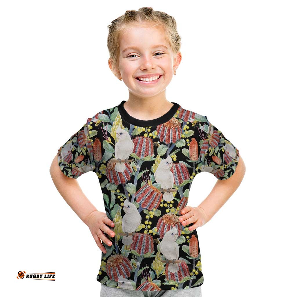 Little Corella Australia Cockatoo Kid T Shirt Cacatua Sanguinea Banksia Seamless Black LT14