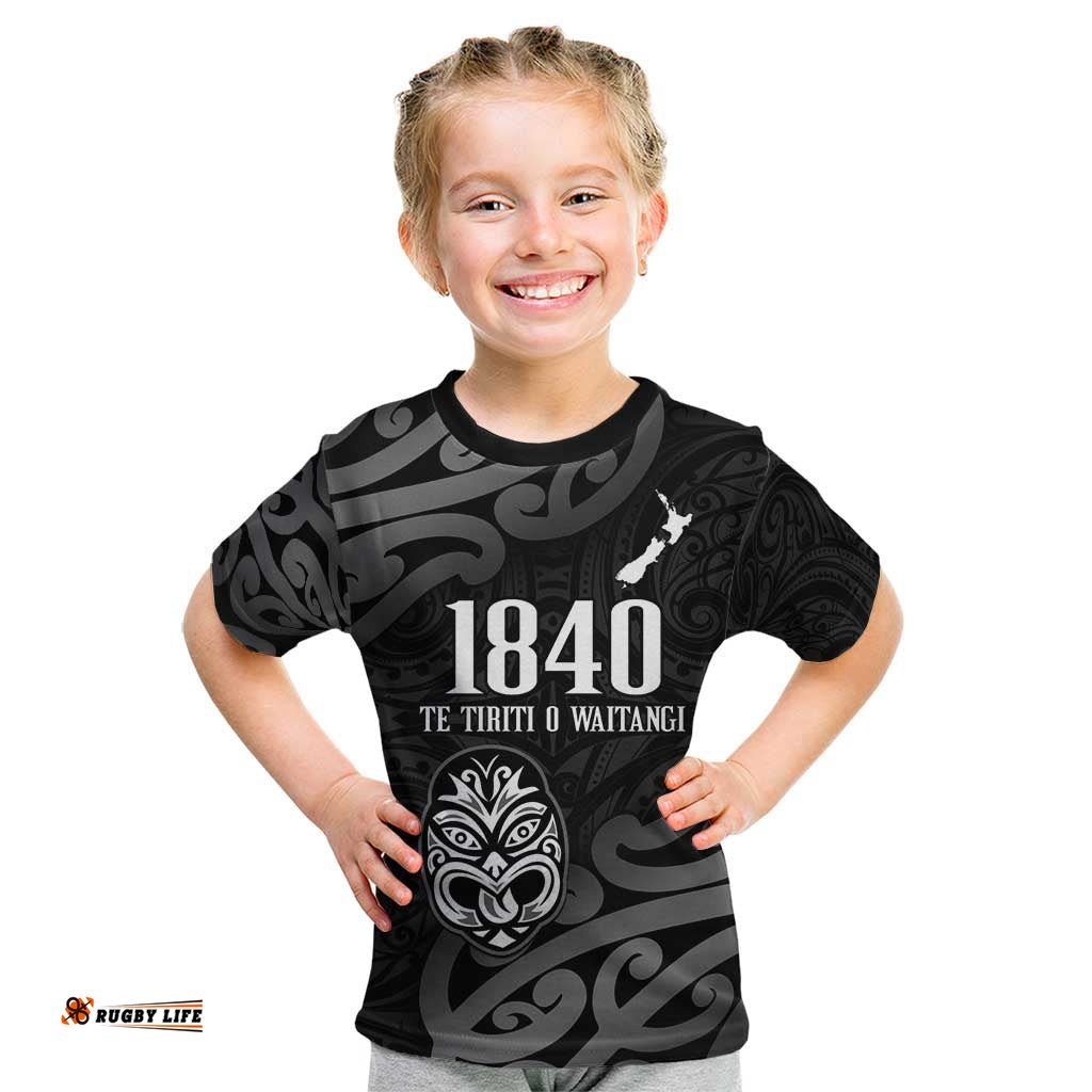 New Zealand 1840 Waitangi Day Kid T Shirt Aotearoa Haka Mask - Black Version LT14