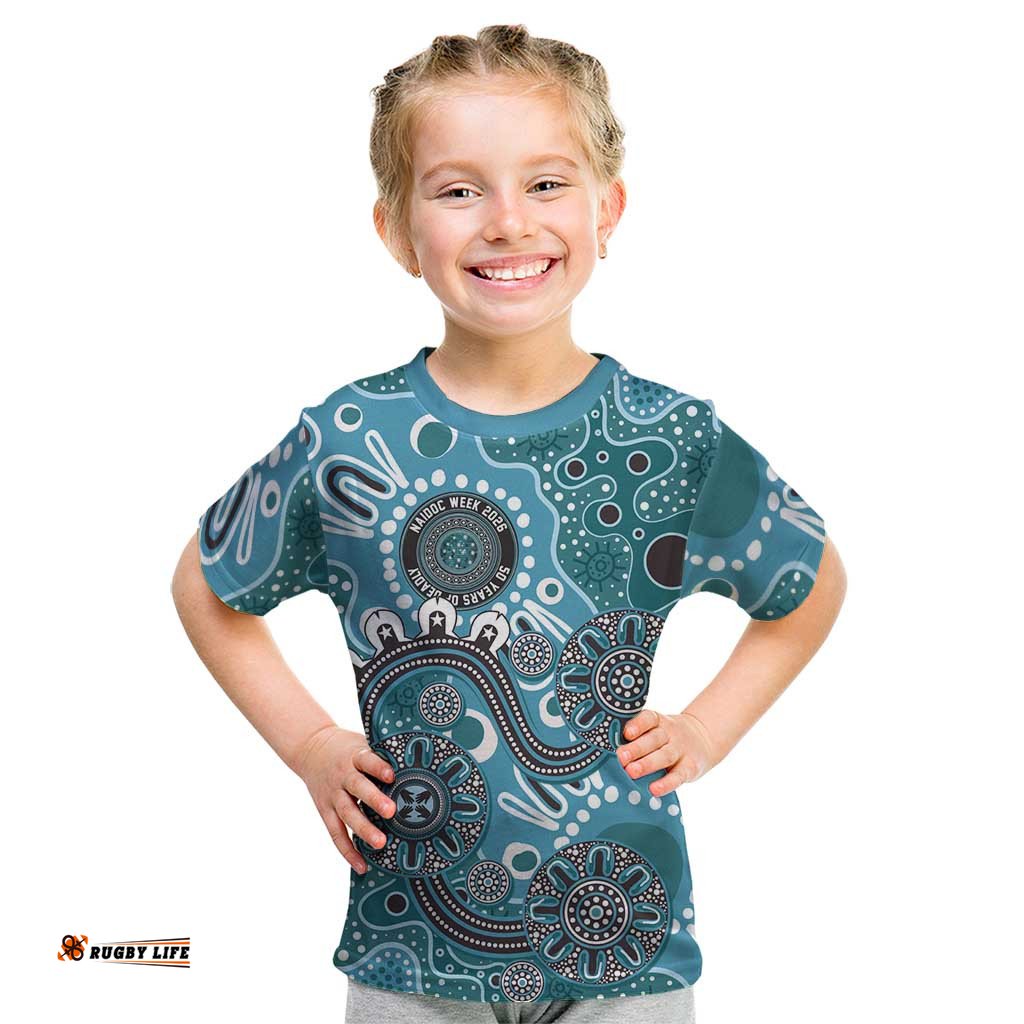 Personalised NAIDOC Week 50 Years Deadly Always Kid T Shirt Teal Aboriginal Artwork Dot Painting LT9