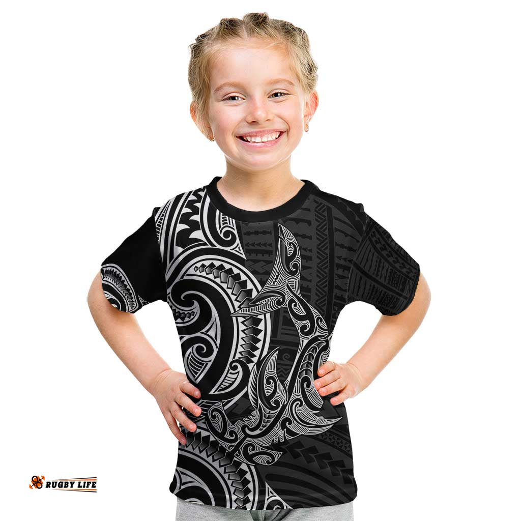 New Zealand Hammerhead Shark Kid T Shirt Maori Haehae Mangopare Black LT14