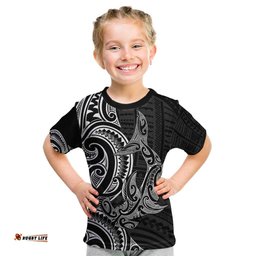 New Zealand Hammerhead Shark Kid T Shirt Maori Haehae Mangopare Black LT14