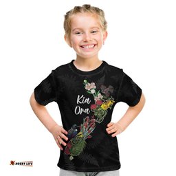Kia Ora New Zealand Floral Personalized Kid T Shirt Black LT7