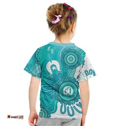 NAIDOC Week 2026 Kid T Shirt 50 Years Deadly Dhari Cyan Aboriginal Art LT14