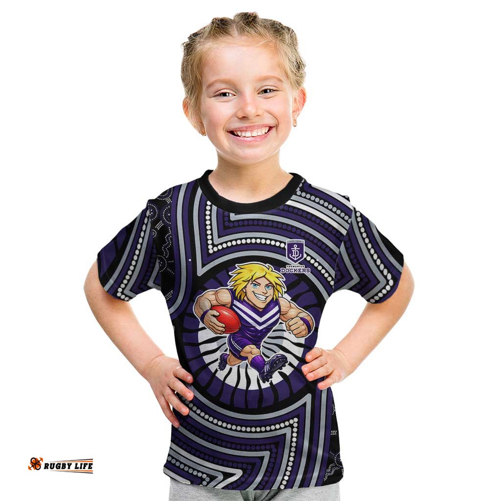 Fremantle Dockers Kid T Shirt Indigenous Monochrome Dot Art Mascot Style TS04