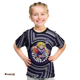 Fremantle Dockers Kid T Shirt Indigenous Monochrome Dot Art Mascot Style TS04