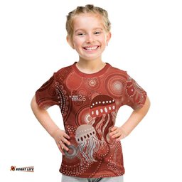 NAIDOC Deadly 50 Years Kid T Shirt Jellyfish Aboriginal Culture Inspired Red LT9