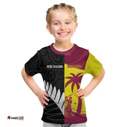New Zealand and West Indies Cricket Custom Kid T Shirt Black Cap Windies Together LT14