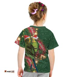 Green Budgerigars on Callistemon Kid T Shirt Merry Christmas Aussie LT7