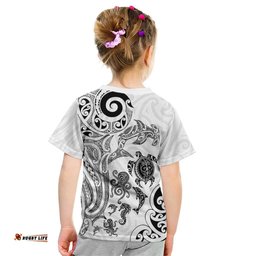 New Zealand Sea Animals with Maori Tribal Tattoo Kid T Shirt White Color LT03