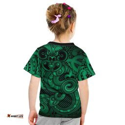 Aotearoa Maori Hei Tiki Kid T Shirt Kakariki Kowhaiwhai Puhoro Motif LT9