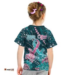 Personalised Hereditary Cancer Awareness Kid T Shirt Hope Ribbon With Aussie Teal Duncan Coral DT05