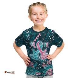 Personalised Hereditary Cancer Awareness Kid T Shirt Hope Ribbon With Aussie Teal Duncan Coral DT05