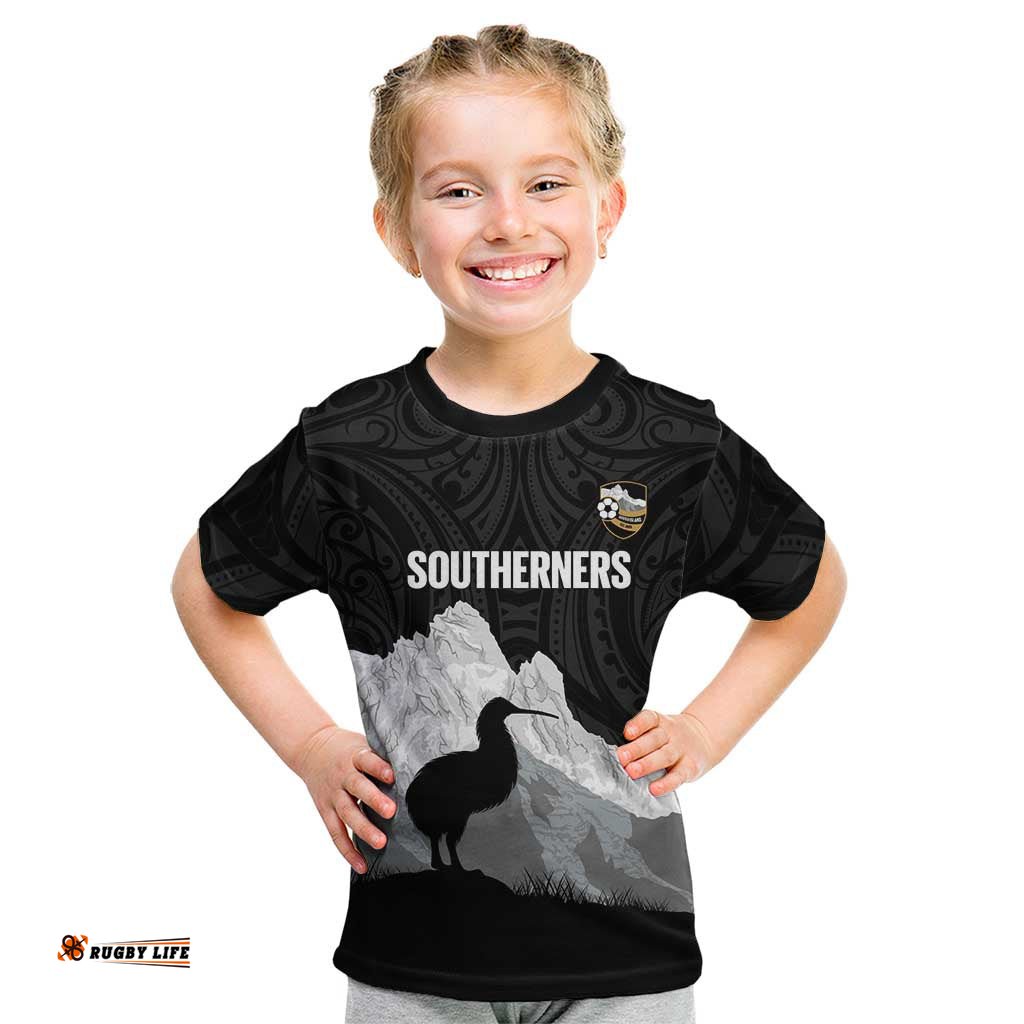 New Zealand South Island Football Custom Kid T Shirt Aoraki Mount Cook With Kiwi Maori Pattern LT14