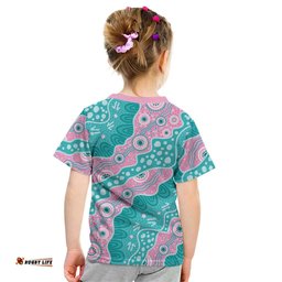 Hereditary Cancer Awareness Australia Indigenous Kid T Shirt Pink and Teal LT7