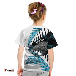New Zealand Silver Fern Curling Personalised Kid T Shirt Aotearoa Kiwi Ponga Paua Shell Version LT14