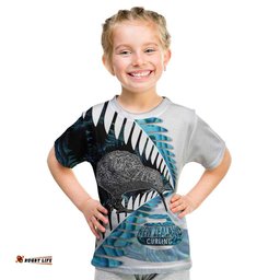New Zealand Silver Fern Curling Personalised Kid T Shirt Aotearoa Kiwi Ponga Paua Shell Version LT14