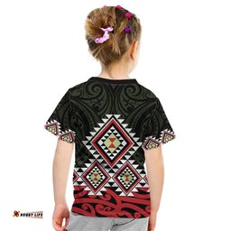 Kia Ora Aotearoa Kid T Shirt 2025 Pasifika Maori Taniko Motifs LT14