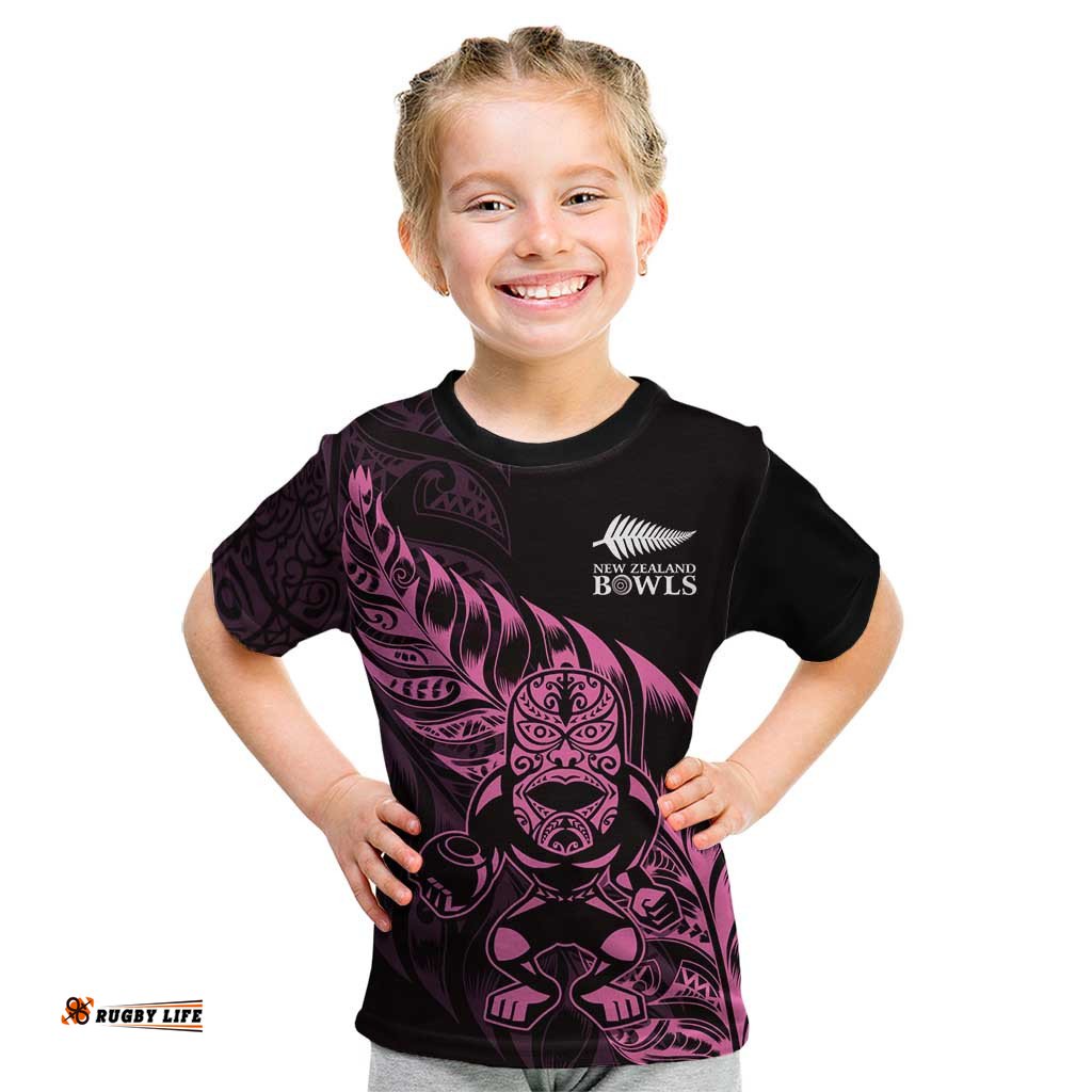 New Zealand Lawn Bowls Custom Kid T Shirt Pink Maori Warrior Tribal Silver Fern LT9