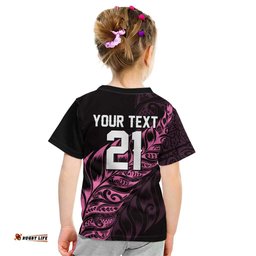 New Zealand Lawn Bowls Custom Kid T Shirt Pink Maori Warrior Tribal Silver Fern LT9