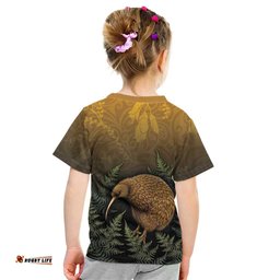 New Zealand Kiwi Bird Kid T Shirt Silver Fern Mix Maori Pattern LT05