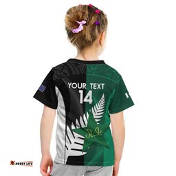 Custom New Zealand And Pakistan Cricket Kid T Shirt 2025 Black Cap Shaheens Together LT14