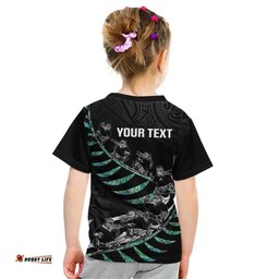 Custom New Zealand Silver Fern Rugby Kid T Shirt Aotearoa Kiwi Maori Pattern LT14