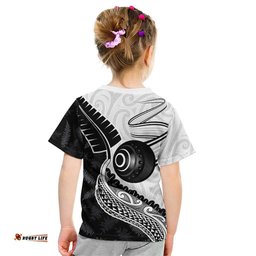 Personalised Aotearoa Lawn Bowls Kid T Shirt Maori and Silver Fern Half Style LT03