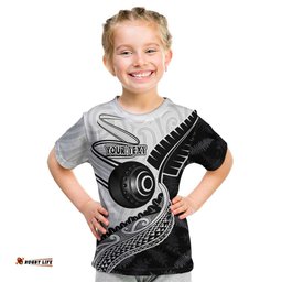 Personalised Aotearoa Lawn Bowls Kid T Shirt Maori and Silver Fern Half Style LT03