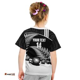 Custom New Zealand Silver Fern Petanque Kid T Shirt Aotearoa Maori Pattern LT14