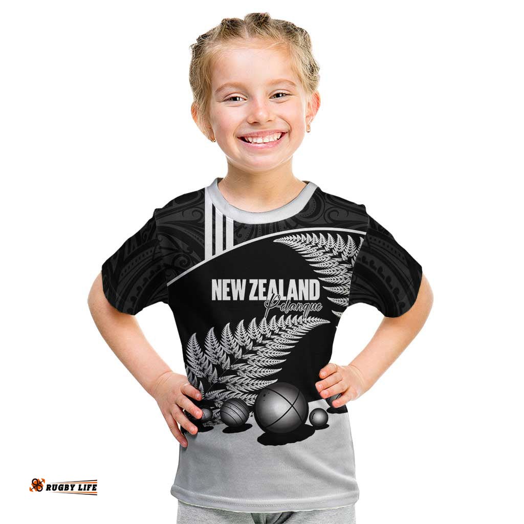Custom New Zealand Silver Fern Petanque Kid T Shirt Aotearoa Maori Pattern LT14