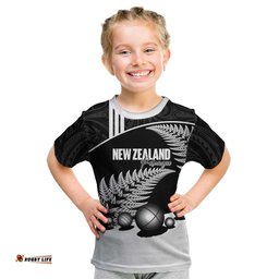 Custom New Zealand Silver Fern Petanque Kid T Shirt Aotearoa Maori Pattern LT14