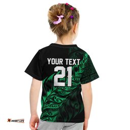 New Zealand Lawn Bowls Custom Kid T Shirt Green Maori Warrior Tribal Silver Fern LT9