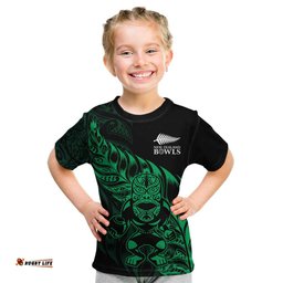 New Zealand Lawn Bowls Custom Kid T Shirt Green Maori Warrior Tribal Silver Fern LT9