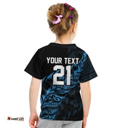 New Zealand Lawn Bowls Custom Kid T Shirt Blue Maori Warrior Tribal Silver Fern LT9