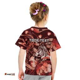 Personalised Maori Romantic Valentine Kid T Shirt The Hongi Kiss Red Galaxy DT05
