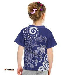New Zealand Sea Animals with Maori Tribal Tattoo Kid T Shirt Blue Color LT03