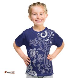 New Zealand Sea Animals with Maori Tribal Tattoo Kid T Shirt Blue Color LT03