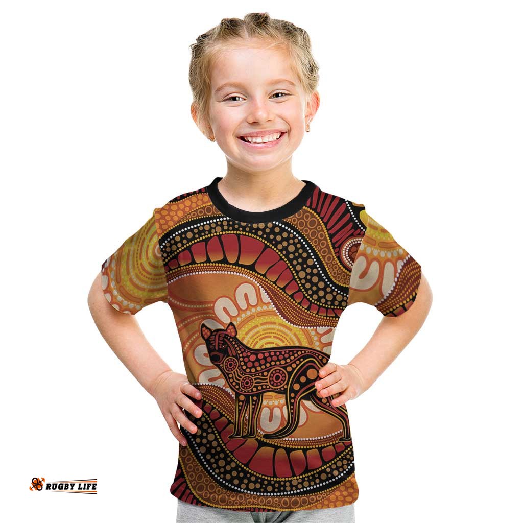 Indigenous Dingo Australia Kid T Shirt Australian Aboriginal Art Proud LT14