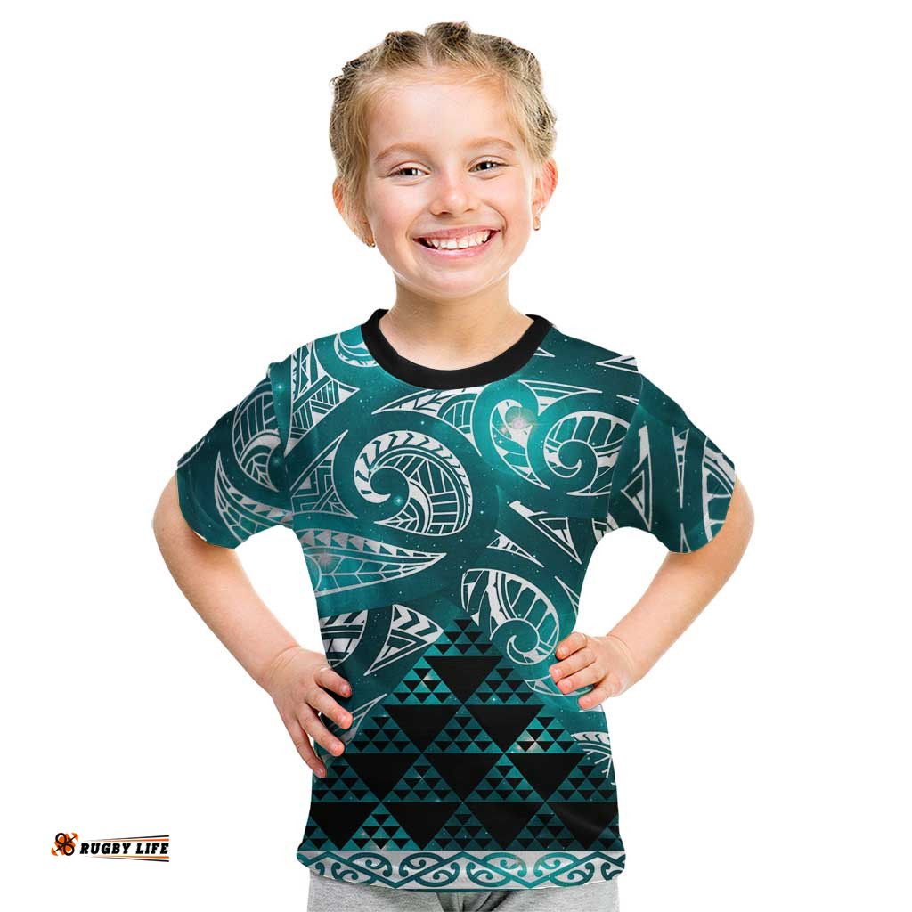 Matariki New Zealand Kid T Shirt NZ Niho Taniwha Maori New Year Cyan Galaxy LT14