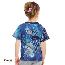 NAIDOC Deadly 50 Years Kid T Shirt Jellyfish Aboriginal Culture Inspired Blue LT9