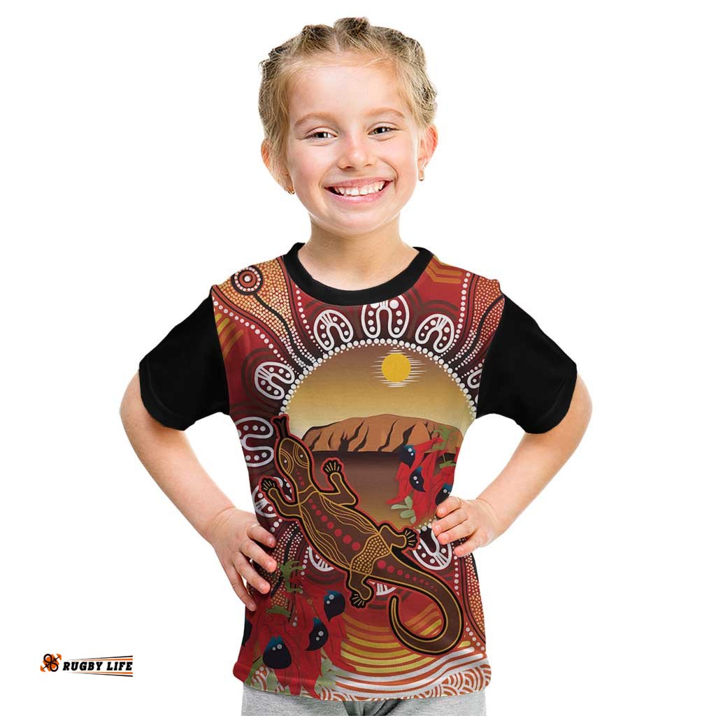 Indigenous Goanna Australia Kid T Shirt Aussie Uluru Ayers Rock Sturt's Desert Pea LT14