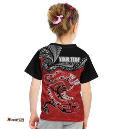 Personalised Aotearoa Toitu Te Tiriti Kid T Shirt Taniwha Tribal Motifs LT03