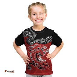 Personalised Aotearoa Toitu Te Tiriti Kid T Shirt Taniwha Tribal Motifs LT03