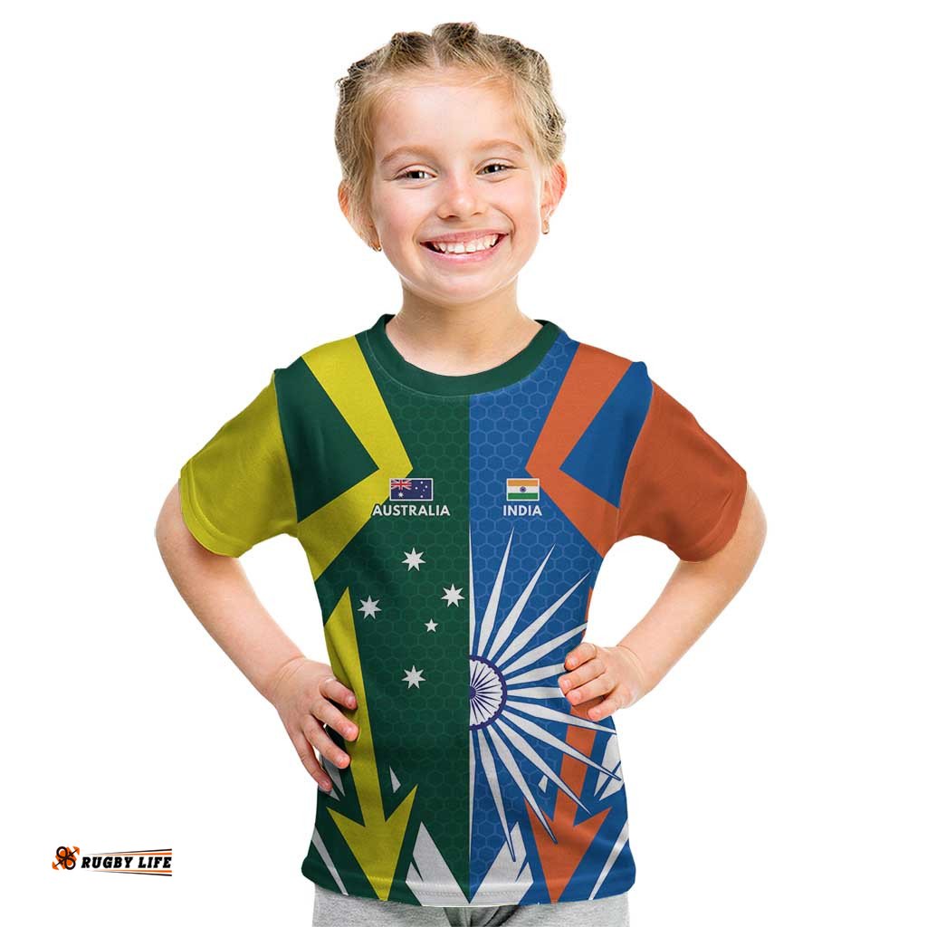 India vs Australia Custom Kid T Shirt Blue vs Gold Cricket Heritage LT9