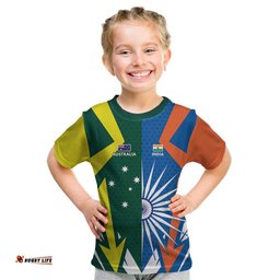 India vs Australia Custom Kid T Shirt Blue vs Gold Cricket Heritage LT9