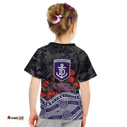 Fremantle Dockers ANZAC Day Kid T Shirt Indigenous Dot Art with Poppy Flower Tribute TS04